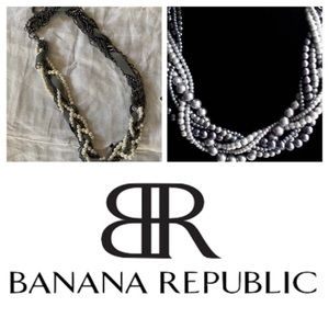 Statement Necklace Silver|White PearlsGray Ribbons